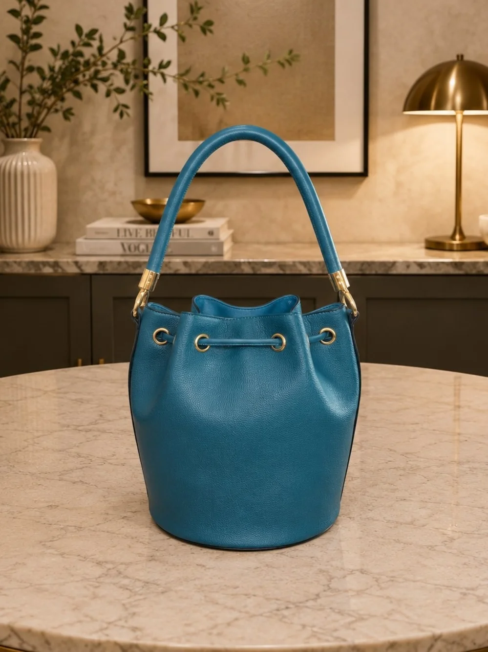 Brand New - Blue THE BUCKET Drawstring Bag with Matching Wallet